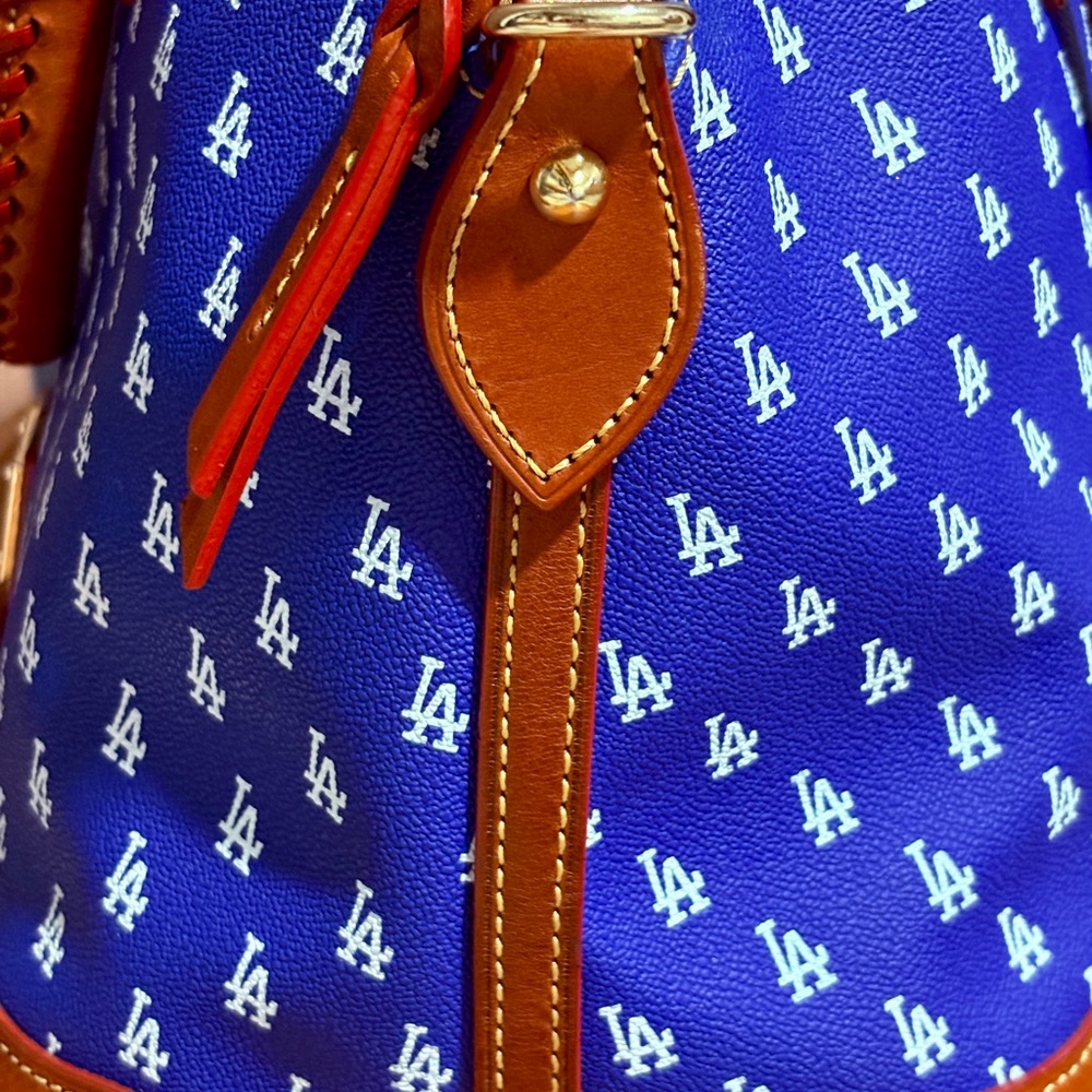 Dooney & Bourke Dodgers Gretta Handbag Blue & White with Brown Accents. - Picture 5 of 15